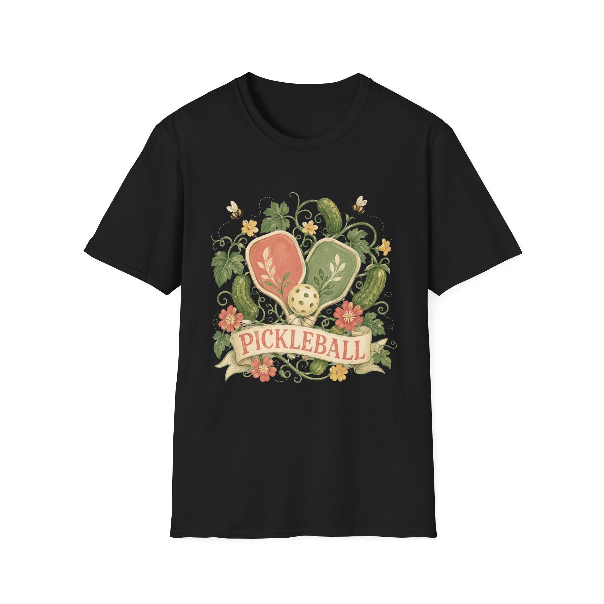 Pickleball Floral Paddle T-Shirt — Retro Garden Pickleball Design