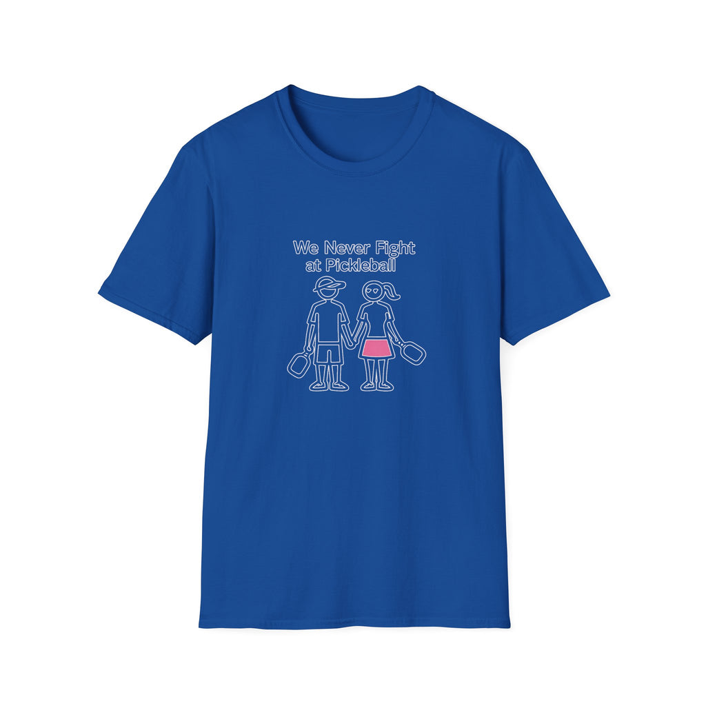 T-Shirt — "We Never Fight at Pickleball" Cute Couple Pickleball Graphic Tee