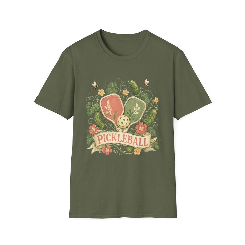 Pickleball Floral Paddle T-Shirt — Retro Garden Pickleball Design